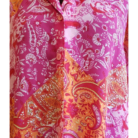 Impressions size large pink & orange button up blouse - Picture 2 of 5